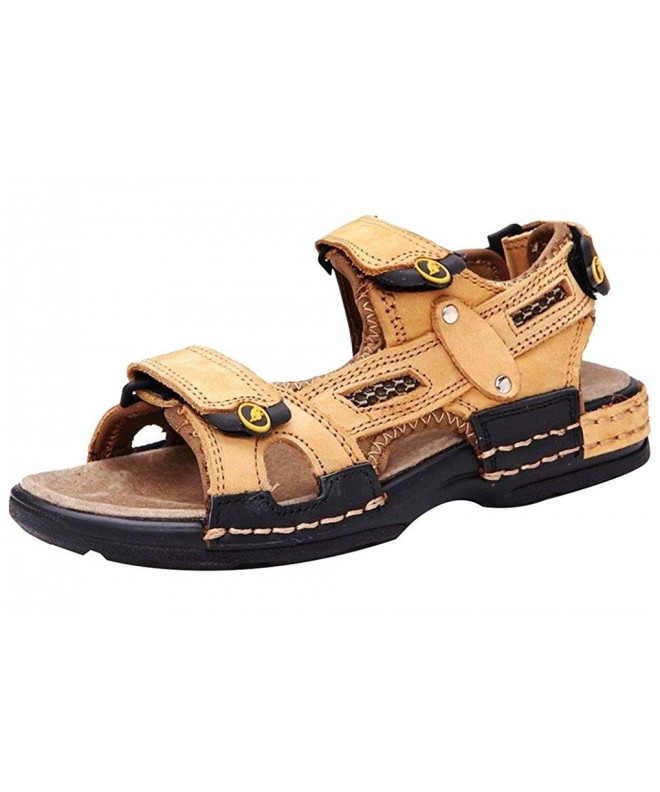 Sandals Boys Top Layer Leather Waterproof Breathable Outdoor Sports Two-Strap Beach Sandal - Golden - C2182H8GL5K $38.71