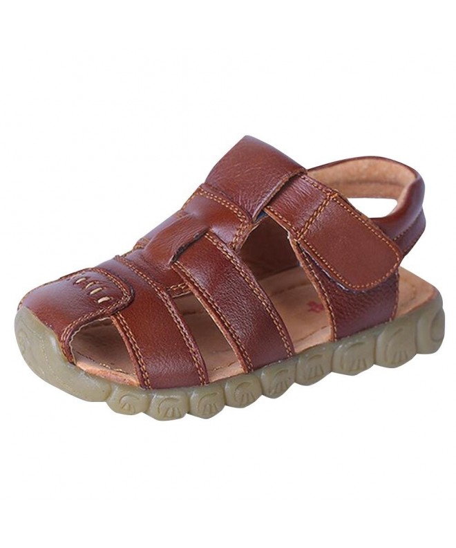 Sandals Boys Girls Closed Toe Genuine Leather Beach Flat Sandals Shoe for Kids - Brown - CE12GZUEHYZ $31.62