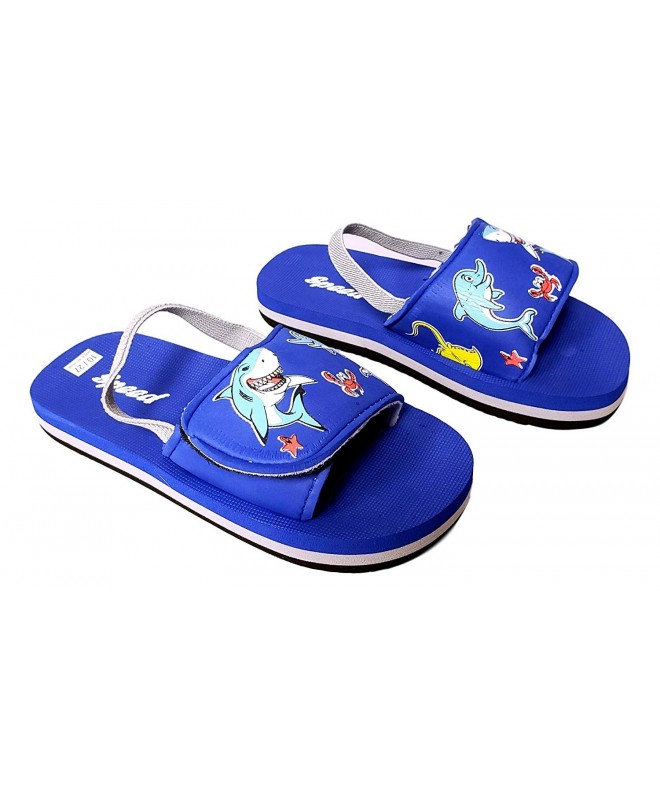 Sandals Toddler Shark Dolphin Ocean Themed Print Slide Sandal Flip Flop - Royal Blue / Gray - CQ18NILWQUS $26.60