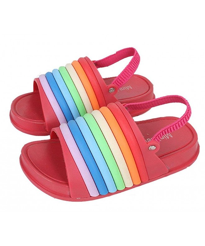 Sandals Boys Girls Candy Rainbow Band Beach Slide Sandal Anti Slip Flat Shoes - Red - CV18EUD9E5X $28.42
