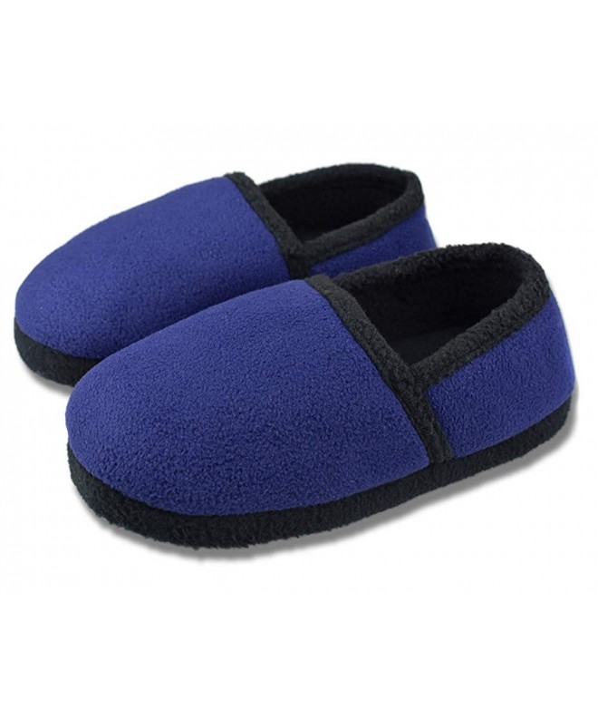 Slippers Little/Big Kids Warm Plush Fleece Slippers with Soft Memory Foam Slip-on Indoor Shoes - Dark Blue - CR18NDU524M $32.66