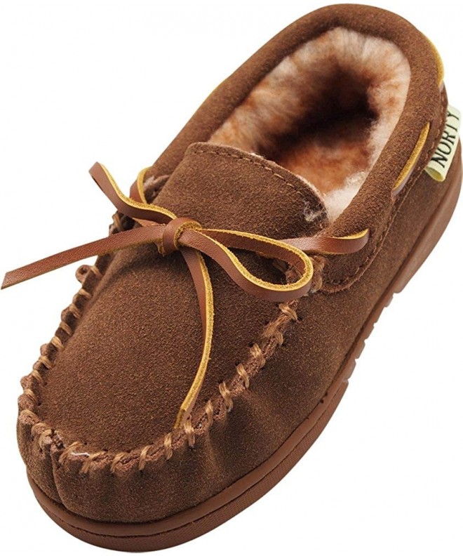 Slippers Toddler/Little Kid/Big Kid Genuine Leather Cowhide Suede Moccasin Slippers - Chestnut - CI188WXN76Q $48.36