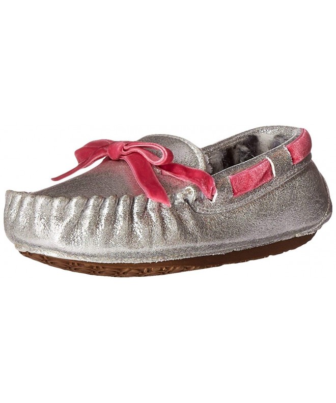 Slippers Girls' Moccasin Slippers - Gaby - Silver/Pink - CI12EWG6QRP $52.98