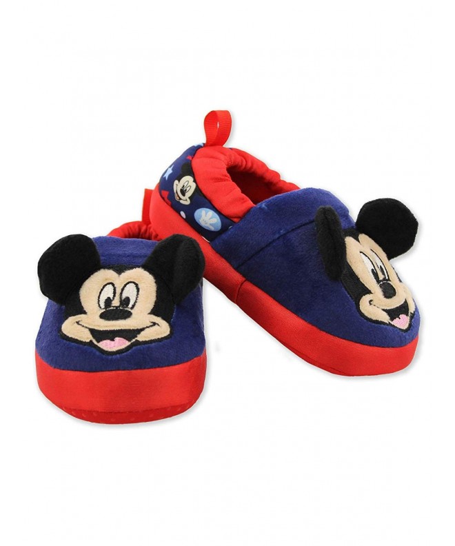 Slippers Mickey Mouse Toddler Boy's Plush A-Line Slippers with 3D Ears - Navy - C618KLKKDXD $32.33