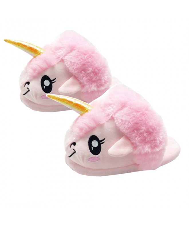 Slippers Kids Cute Plush Unicorn House Slippers Anti Slip Loafers - Pink - CK186W5UOOO $29.54