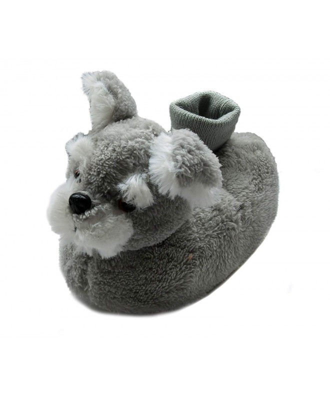 Slippers Fuzzy Schnauzer Dog Slippers for Toddler Kid Black - Grey - CC12F50DH47 $27.14