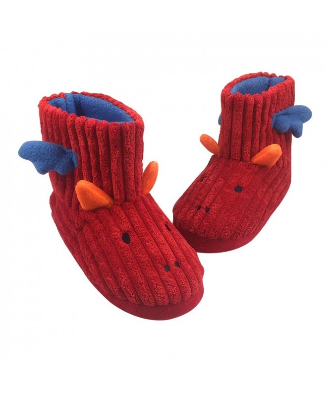 Slippers Winter Dinosaur Bootie Slipper Warm Fleece Comfy Cute Cartoon House Shoes for Toddler and Little Kid - Red - C318H83...