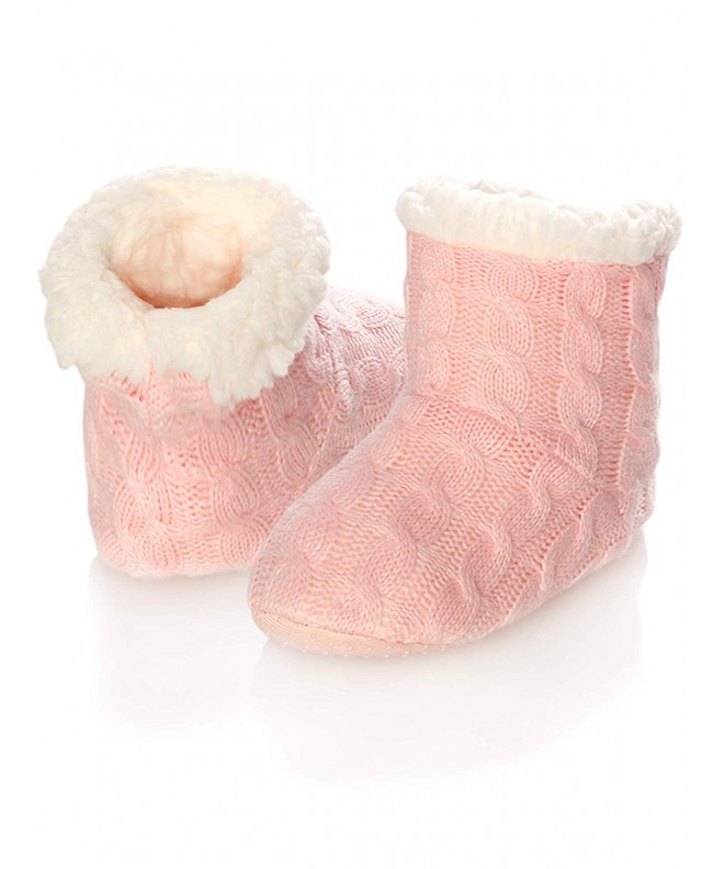 Slippers Kids Slipper Booties Slipper Socks Slipper Winter Boots Boys Girls - Knitted Pink - C218ITAE6D8 $33.86