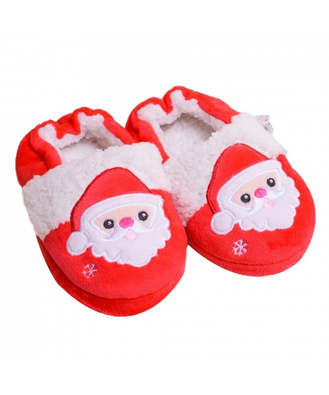 Slippers Boys House Slippers Christmas Santa Claus Winter Warm Plush Non Skid - Red - CR18I8HRGKG $33.16