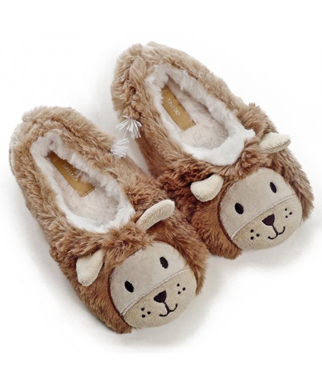 Slippers Kids' Cute Lion Plush Fleece Memory Foam House Slippers w/Long Tail - Brown - CI1872Y3ZO8 $20.40