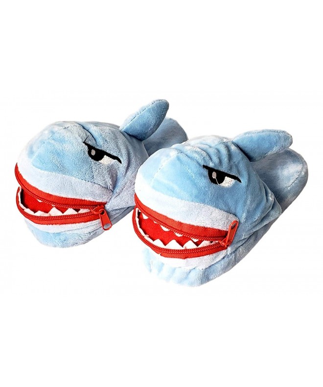 Slippers Children Kids Boys Plush Novelty Shark Bite Slipper Brown - Blue - CN18IMU3LS9 $24.28