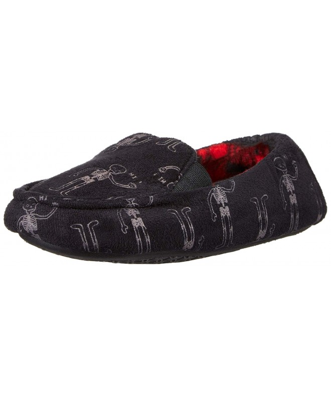Slippers Boys Glow in the Dark Skelton Loafer Slippers Moccasin - Black/White/Red - CW12H33IHHL $31.58