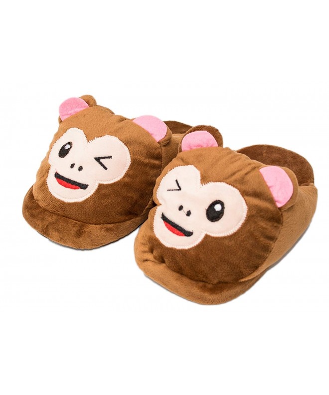 Slippers Fluffy Soft Warm Plush Stuffed Animal Monkey Slip On Indoor House Slippers for Little Kids Brown - Winking Monkey - ...
