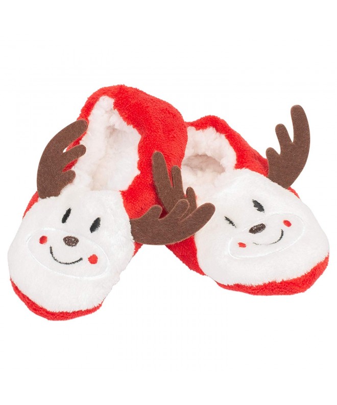 Slippers Kid's Reindeer Footies Red White Small Fluffy Polyester Christmas Slippers - CI18I8WNYZ6 $26.02