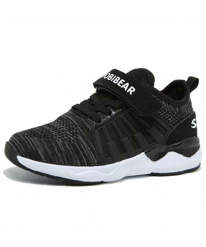 Sneakers Kids Breathable Knit Sneakers Lightweight Mesh Athletic Running Shoes - Black - CL18H236LTW $42.60