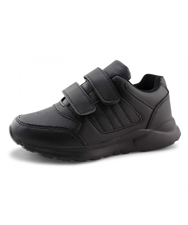Sneakers Kids Running Sneakers Boys Girls Hook and Loop School Uniform Shoes - Black - CR18KLA8D9T $34.36