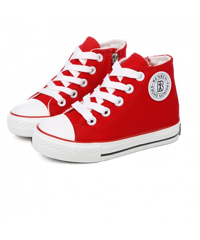 Sneakers Kids High Top Canvas Season Sneaker Zipper Lace Up Sports Shoes (Toddler/Little Kid/Big Kid) - Red - CR12NH8EL7K $32.41