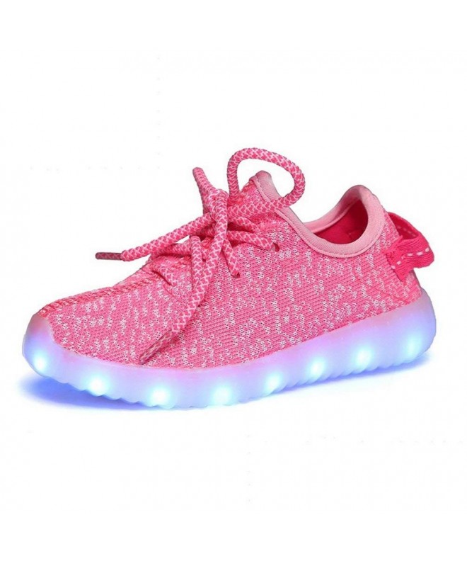 Sneakers Boys Girls 7 Colors LED Luminous Knit Sneakers Fashion USB Charging Light Shoes - Pink - C217Z2TDID6 $59.40