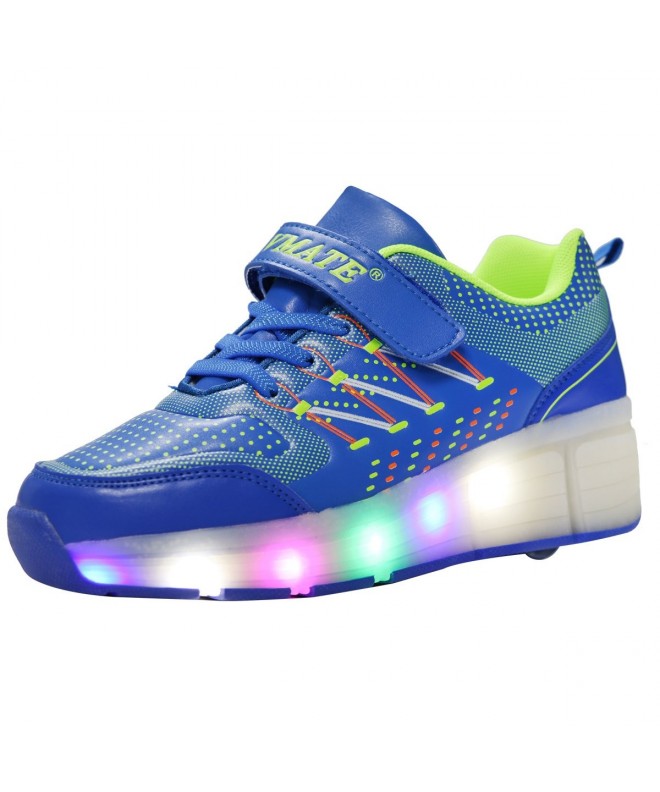 Sneakers PU Boy Girl LED Light Up Roller Double Single Wheel Skate Sneaker Sport Shoes Dance Boot - Blue 02 - CD12ECUR87X $44.14