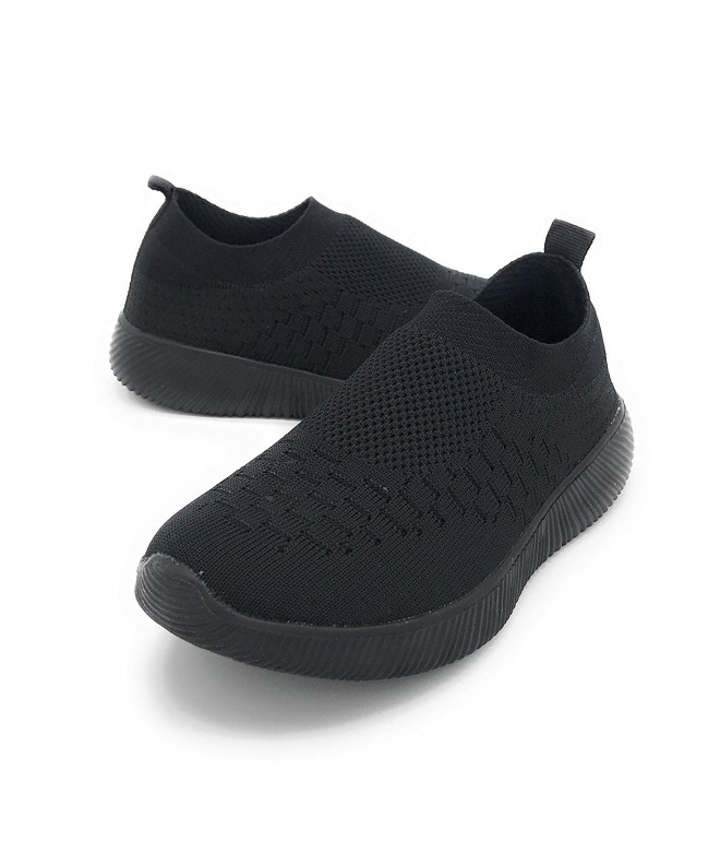 Sneakers Kids Breathable Fashion Slip-On Flyknit Athletic Sports Shoes - All Black - C818GI8XMOE $32.26