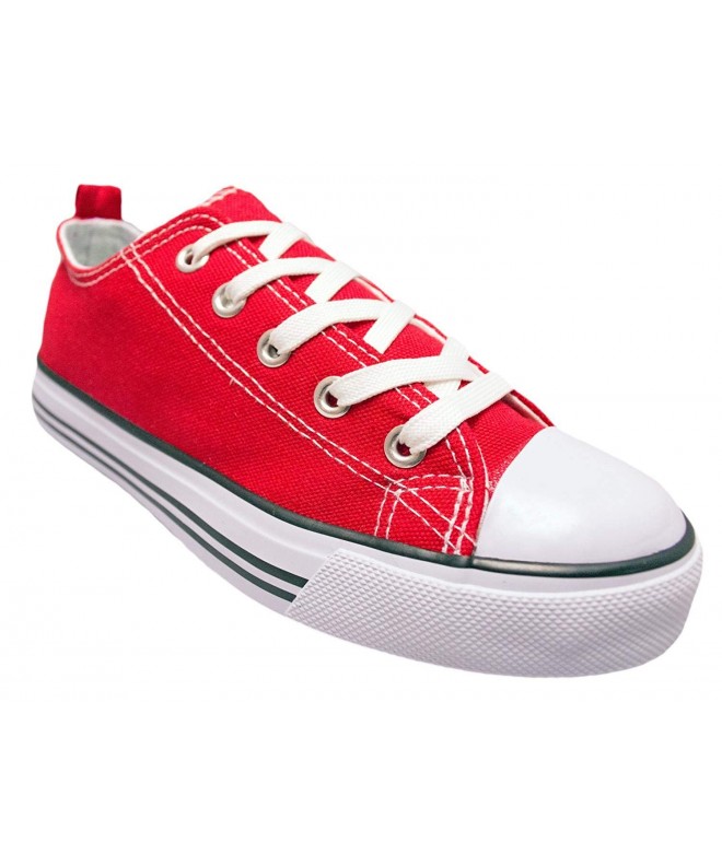 Sneakers Kids Sneakers Tie up Slip on Canvas Shoes with Laces - Comfortable Cap Toe Shoes for Children - Girls Boys - Red - C...