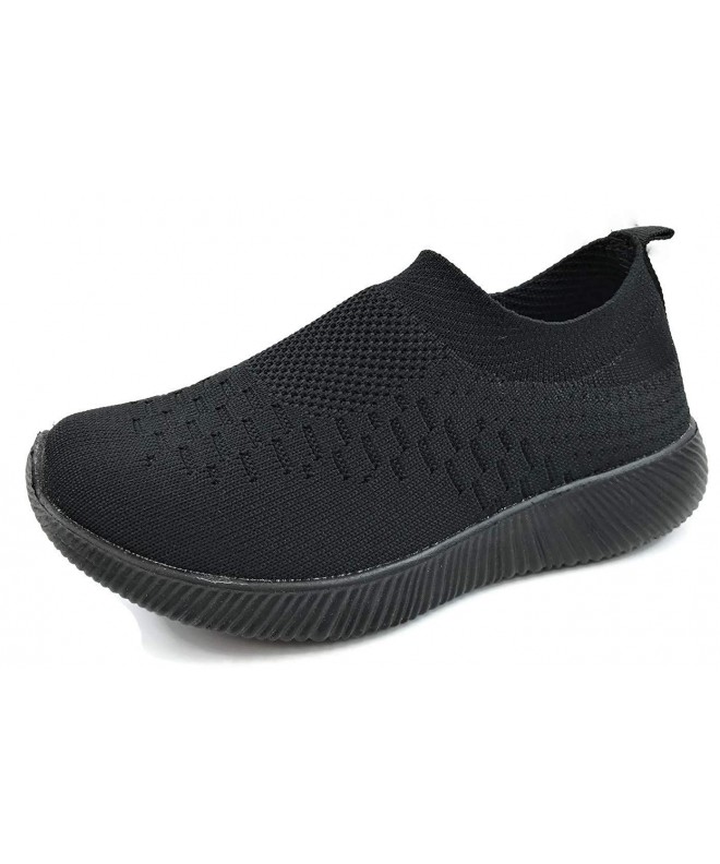 Sneakers Kids Athletic Slip On Elastic Breathable Mesh Sneakers - All Black - C718GEQMDEM $31.59