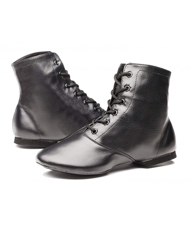 Dance Child Black Leather Split Sole Jazz Dance Boots Shoes (Toddler/Little Kid/Big Kid) - Black - CO18NCXH7XI $35.20