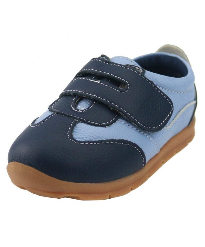 Sneakers Girls Boys Genuine Leather Velcro Sneaker - Blue - CT123TL1A3N $25.71