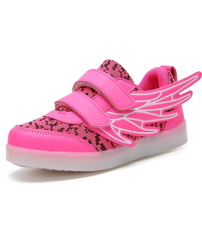 Sneakers LED Children's Shoes Light Shoes Boy Colorful Luminous Girls Wings Magic Stickers Shoes - Pink - CF185N80ES5 $49.07