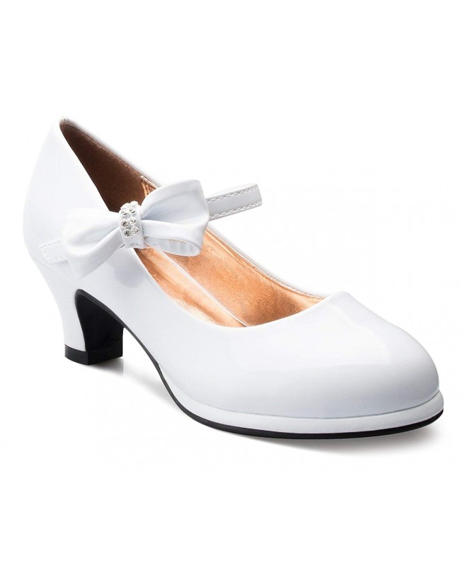 Dance Girls Bow Mary Jane Kitten Heel Pumps (Toddler/Little Girl) - White Patent - C417YY6SGIK $45.47
