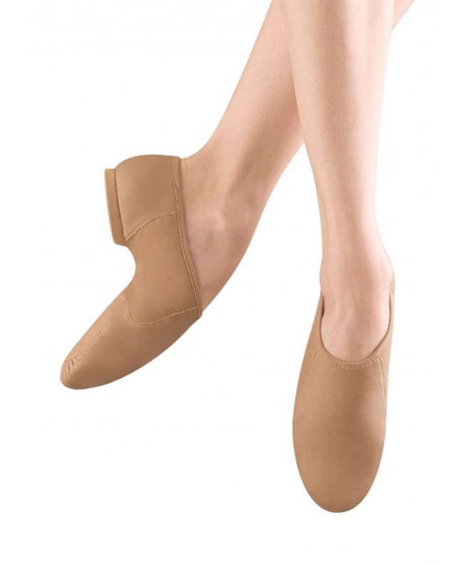 Dance Girl's Neo-Flex Leather and Neoprene Slip On Split Sole Jazz Shoe - Tan - CS1153FTQU9 $59.29