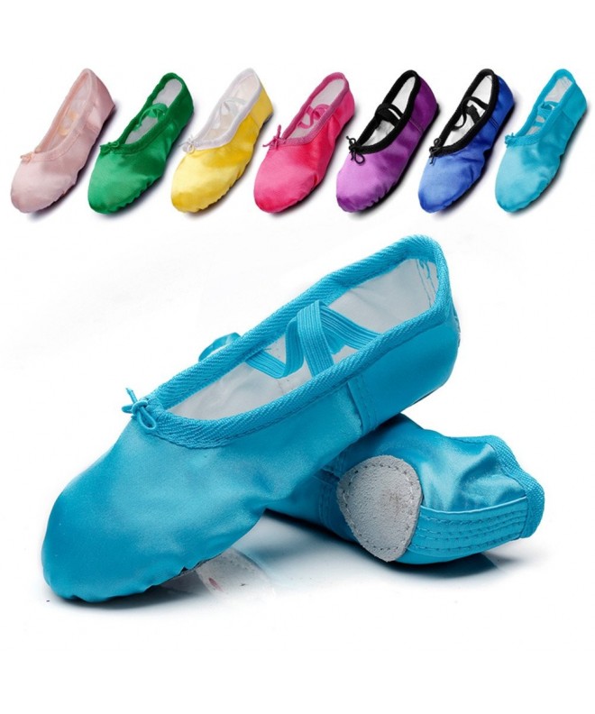 Dance Kid Girl's Satin Practise Ballet Slipper Yoga Shoe - Blue - C112I8EVCQH $23.78