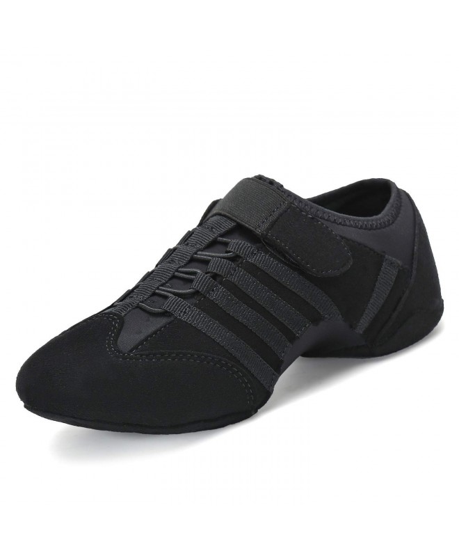 Dance Jazz Shoes Girls Dance Sneakers Kids Dress Ballet Flat Suede Leather Black Beige - Suede Black - CU18L78Y59O $41.66