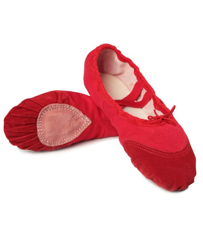 Dance Kid Girl's Classic Canvas Practise Ballet Dancing Yoga Shoes - Red - CK11NGSLGCL $19.16