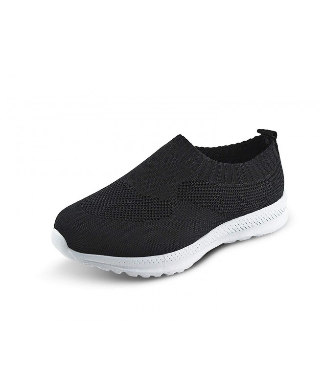 Walking Kids Lightweight Knit Shoes Boys Girls Slip On Walking Sneakers - Black - CG18GGSHQYQ $35.84