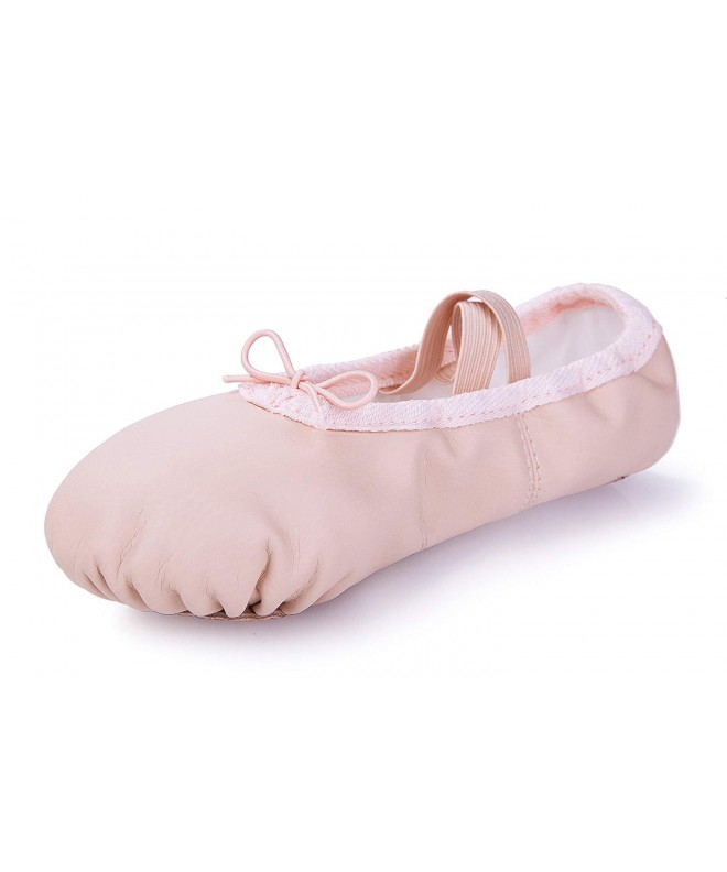 Dance Girls Lovely PU Leather Ballet Dance Slipper Split-Sole Shoes Toddler/Little Kid - Skin - CH18IH5YM6X $23.11