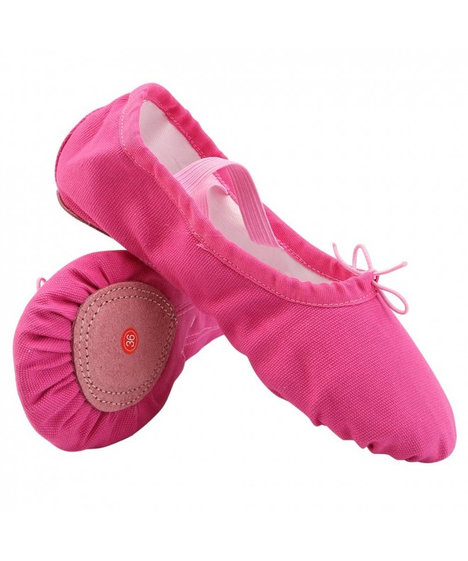 Dance Girls Canvas Split-Sole Ballet Slippers Practice Dancing Yoga Flat Shoes Nude - Hot Pink - CG17YZ2OE8T $21.86