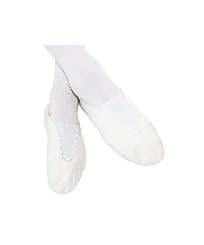Dance Youth Leather Jazz Shoes Slip-on with Elastics - White - CG12M83UBV1 $38.40