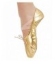 Dance Girls Dotted PU Leather Ballet Belly Slippers Dance Shoes Split-Sole Gymnastics Yoga Shoes - Gold - CU12N27PAJZ $21.28