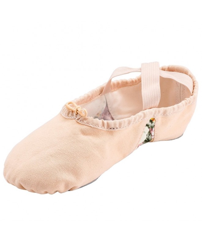 Dance Split Sole Canvas Ballet Shoe Girls Slip on Flower Flats - Beige With Flower - CV17YCDKN45 $22.33