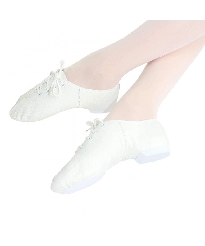 Dance Youth Leather Lace up Jazz Shoes - White - CZ12M83UR5V $37.94