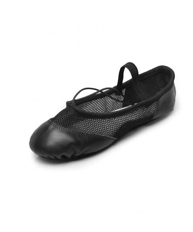 Dance Black Leather with Net Dance Ballet Flats(Toddler/Little Kid/Big Kid) - Black - CT182DEDYW9 $34.23