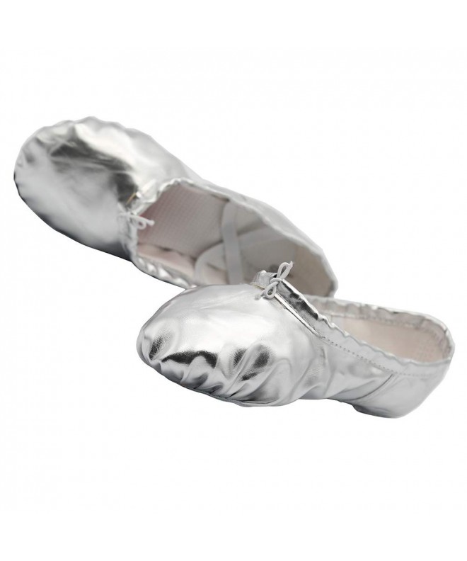 Dance Girls Dotted Leather Ballet Belly Slippers Dance Shoes Split-Sole Gymnastics Yoga Shoes(12 - Silver) - CG12N18N3XG $22.34