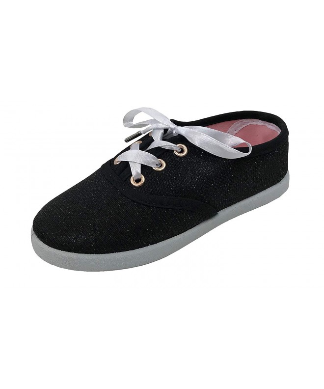 Fitness & Cross-Training Kid's Athletic Shimmer Sneakers Tennis Shoes Ribbon Ties - Black Glitter - CJ18CO69R34 $23.68