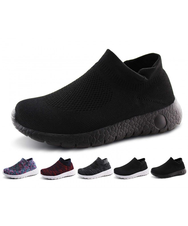 Trail Running Kids Walking Shoes Boys Girls Breathable Slip On Knit Sock Sneakers - Black/Black - CB18IHA8KKK $33.93