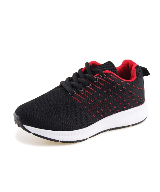 Walking Kids Knit Shoes Boys Girls Breathable Lace Up Trail Running Sneakers - Black/Red - CY18G6MC04H $32.15