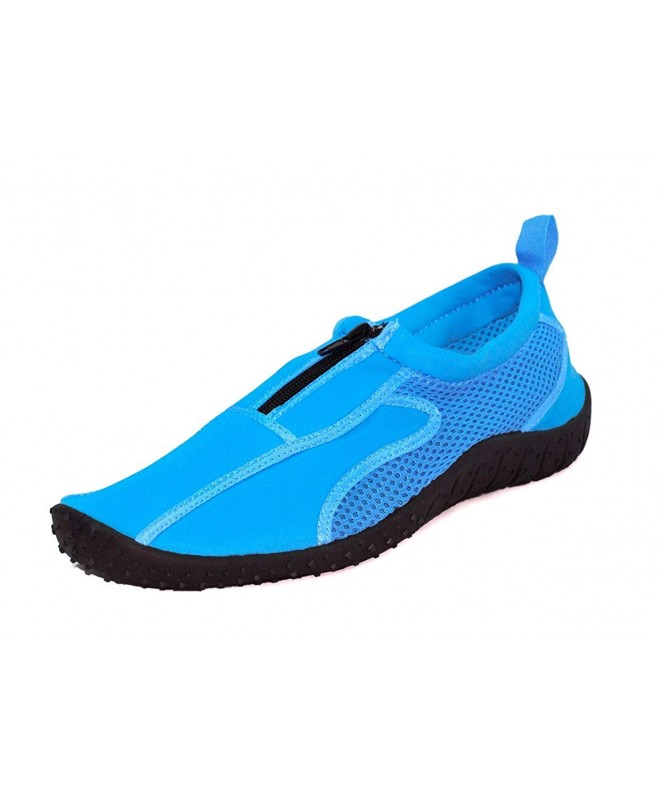Water Shoes Kids Aqua Neon Zippers Rubber Water Shoe - Blue - CX11I5EGOF5 $35.74