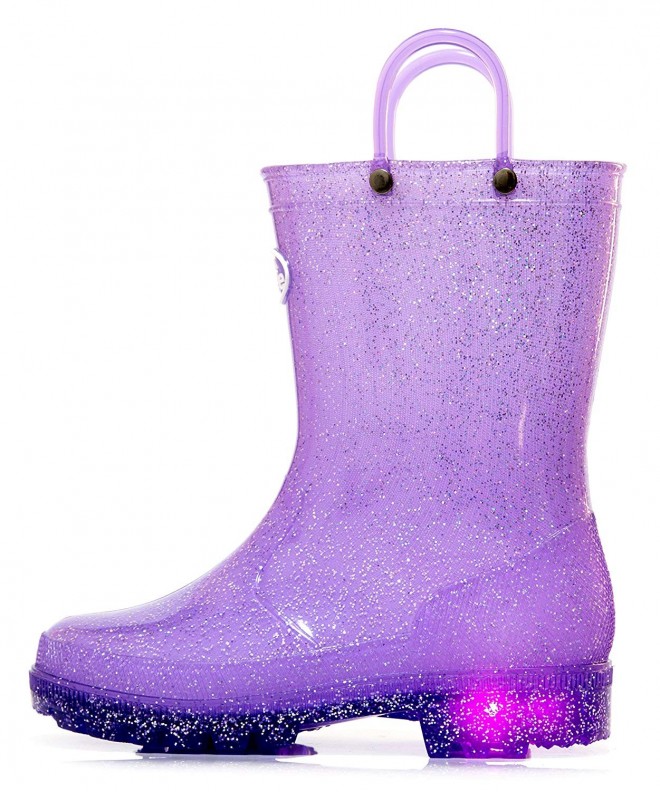 Boots Toddler Kids Light Up Rain Boots Waterproof Lightweight Glitter Boots Collection with Handle - Purple - CQ18CU5OO6S $44.53