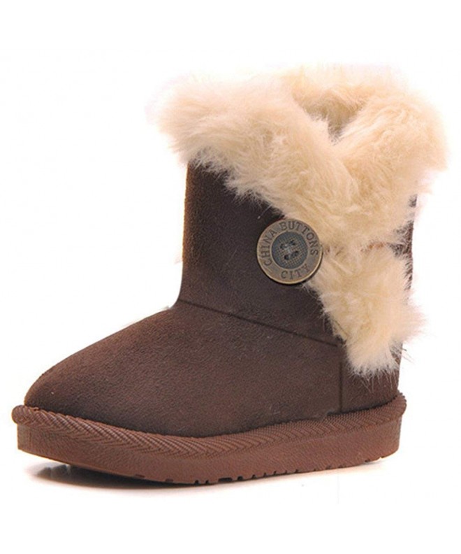 Boots Girls Boys Warm Winter Flat Shoes Bailey Button Snow Boots(Toddler/Little Kid) - Coffee - C01294EQRBF $26.81