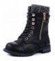 Boots Mango-31 Kids Round Toe Military Lace Up Knit Ankle Cuff Low Heel Combat Boots - Black - CA11S1K6WHD $47.46